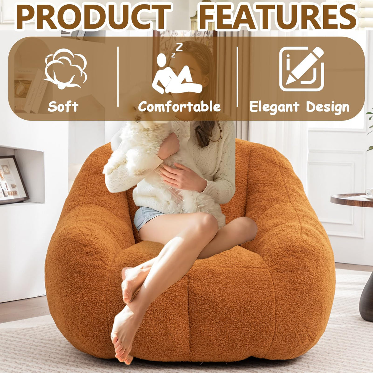 Faux Fur Oversized Bean Bag Chairs with Filler G544