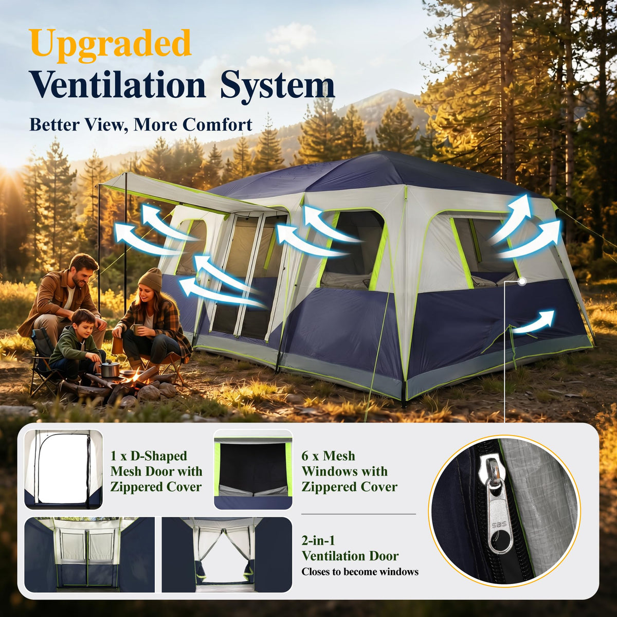12 Person 3 Room Camping Tent with Rainfly B674