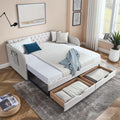 80.5" Button Tufted Linen Daybed with Drawer and Trundle T683