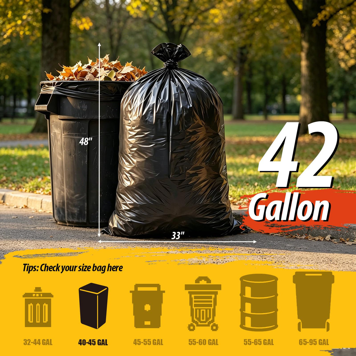 Black 42 Gallon Trash Bags 10 Count R658