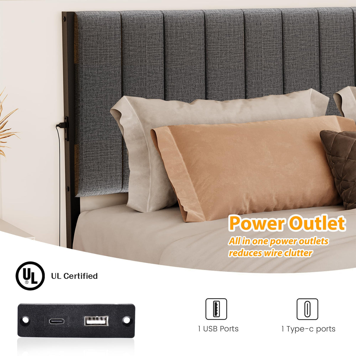 Full Size Metal Platform Bed Frame with LED Lights and Charging Port B19233