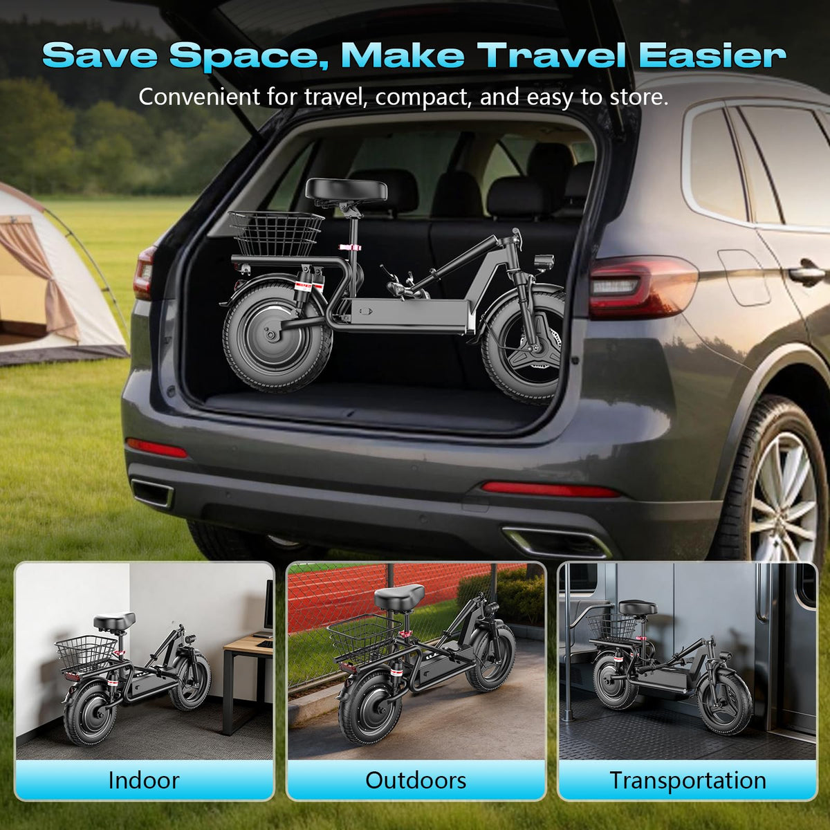 Electric Scooter with Seat, 1000W Peak Motor, 25 MPH, 14" Pneumatic Tires X60705