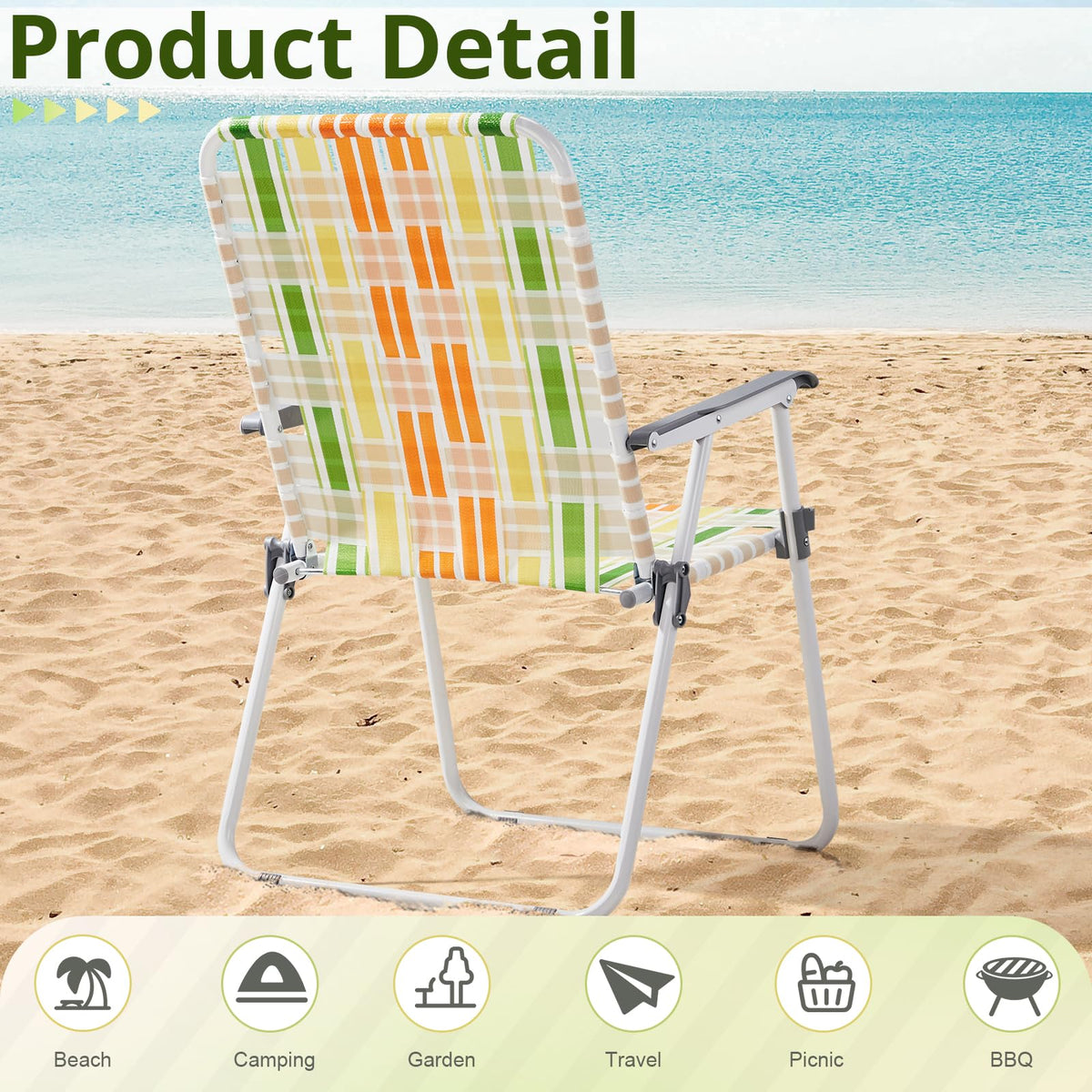 Set of 2 Webbed Folding Beach Chairs Yellow & Green Q94170