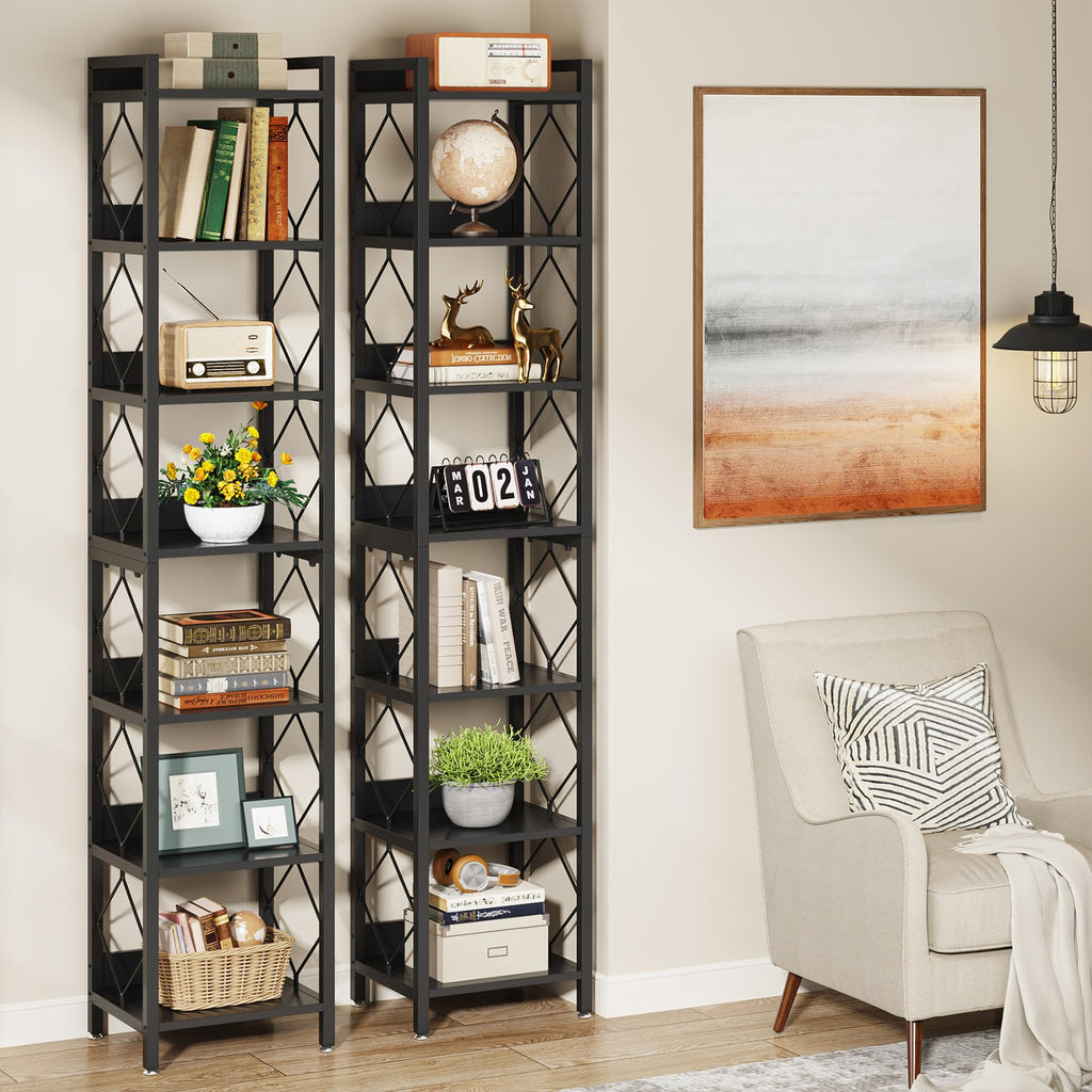 78.7 Inch Tall Skinny Narrow Black Bookshelf Bookcase Y9065