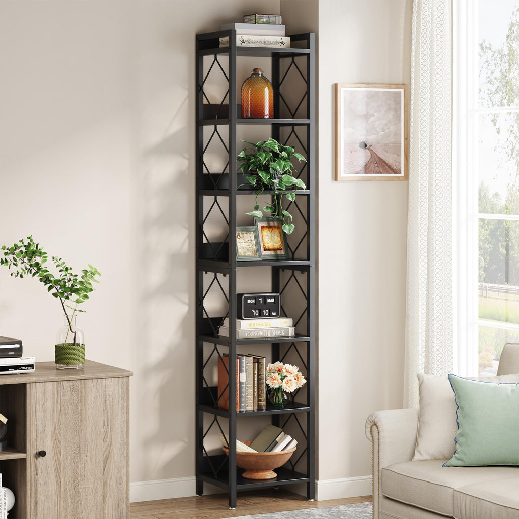 78.7 Inch Tall Skinny Narrow Black Bookshelf Bookcase Y9065