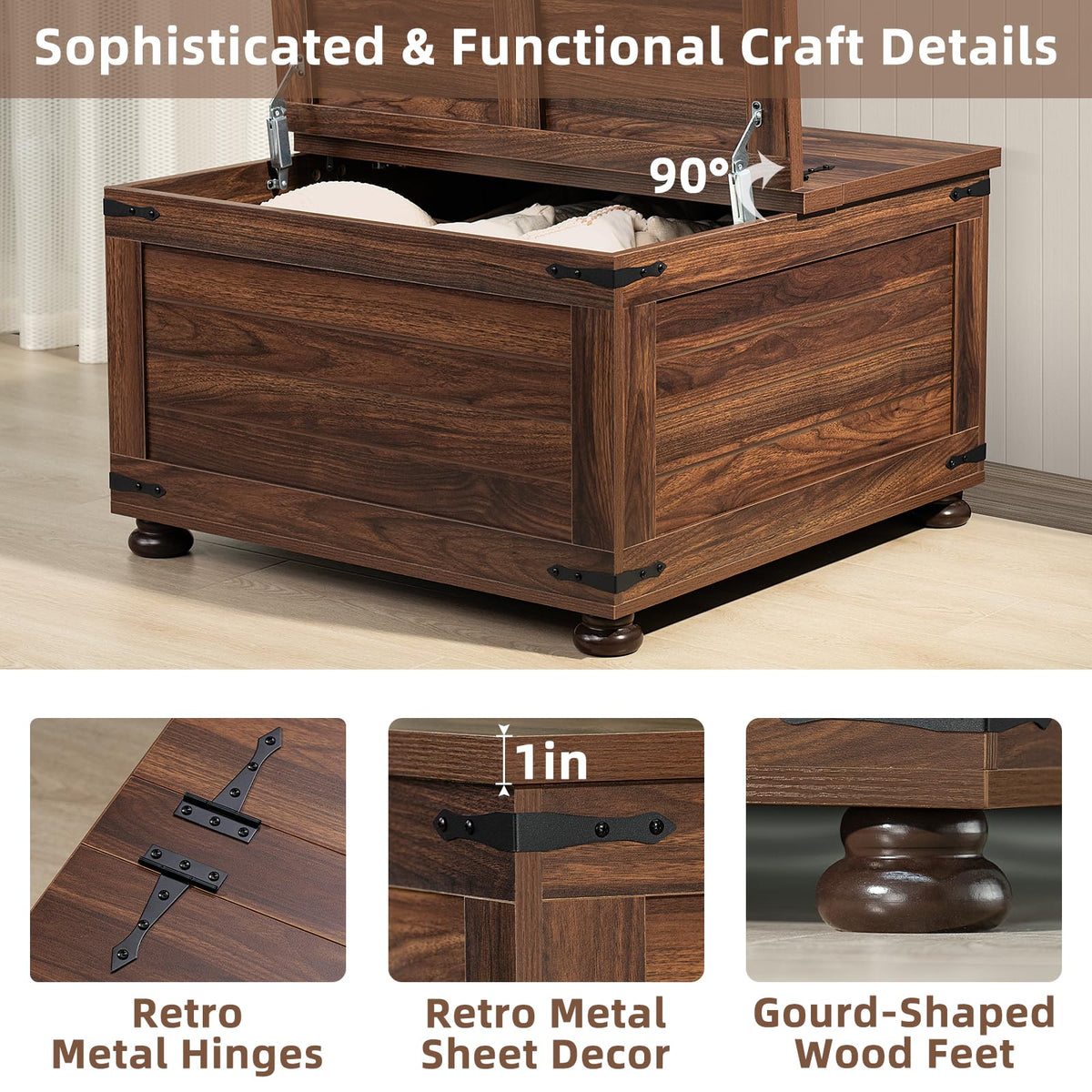 Brown Walnut Coffee Table with Hidden Storage U979031