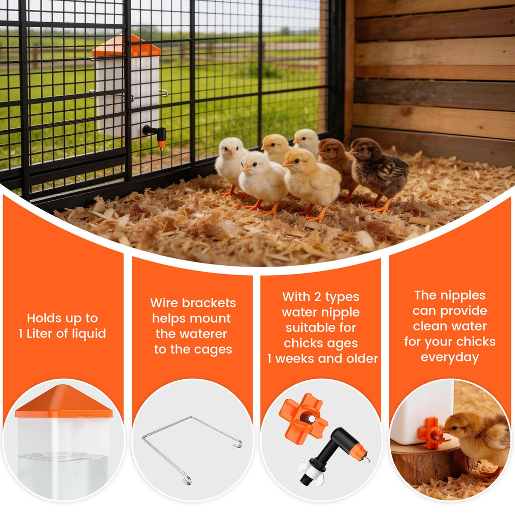 1L Baby Chick Waterer with Nipple Drinker and Anti-Roost Cone A635798