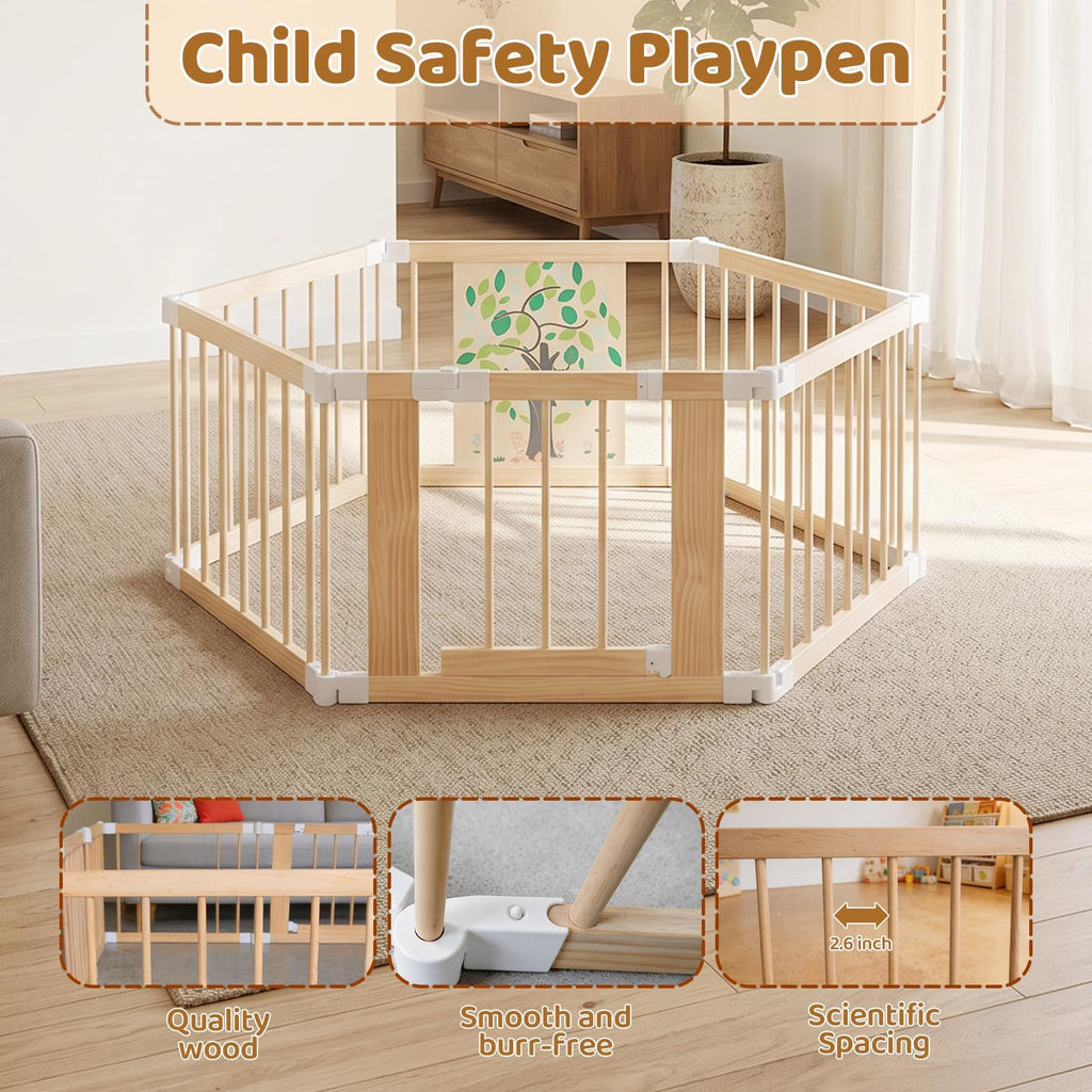 Foldable Wooden Baby Playpen with Adjustable Size and Shape E739
