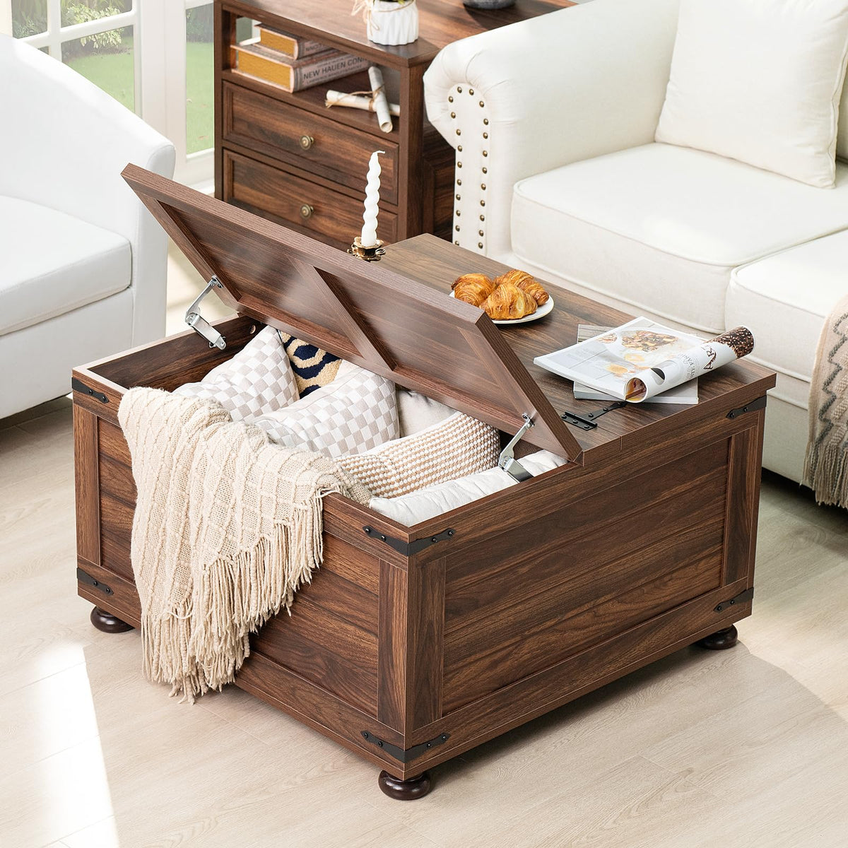 Brown Walnut Coffee Table with Hidden Storage U979031
