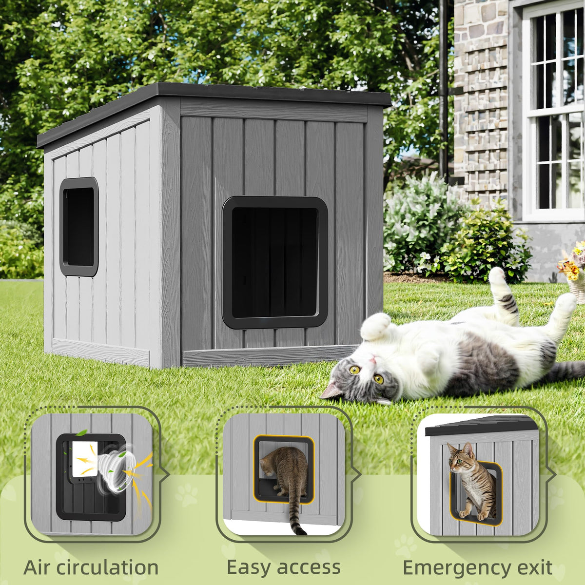 Weatherproof Outdoor Cat House with Air Holes Z78395