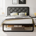 Twin Metal Platform Bed Frame with Linen Upholstered Headboard G3103