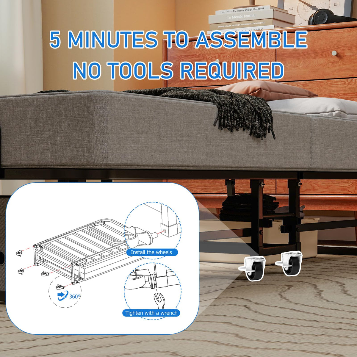 Folding Bed with Mattress, Memory Foam and Metal Frame, 75" x 31" N830