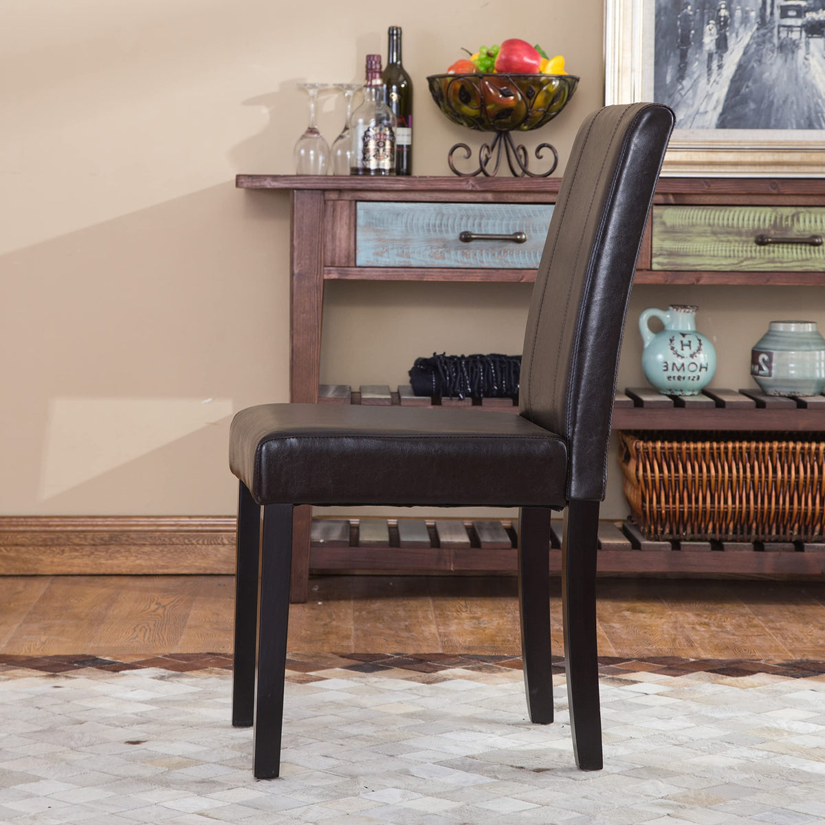 Brown Faux Leather Solid Wood Parson Chairs, Set of 2 R69390