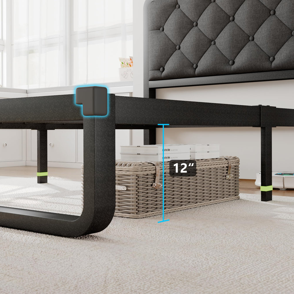 Twin Metal Platform Bed Frame with Linen Upholstered Headboard G3103