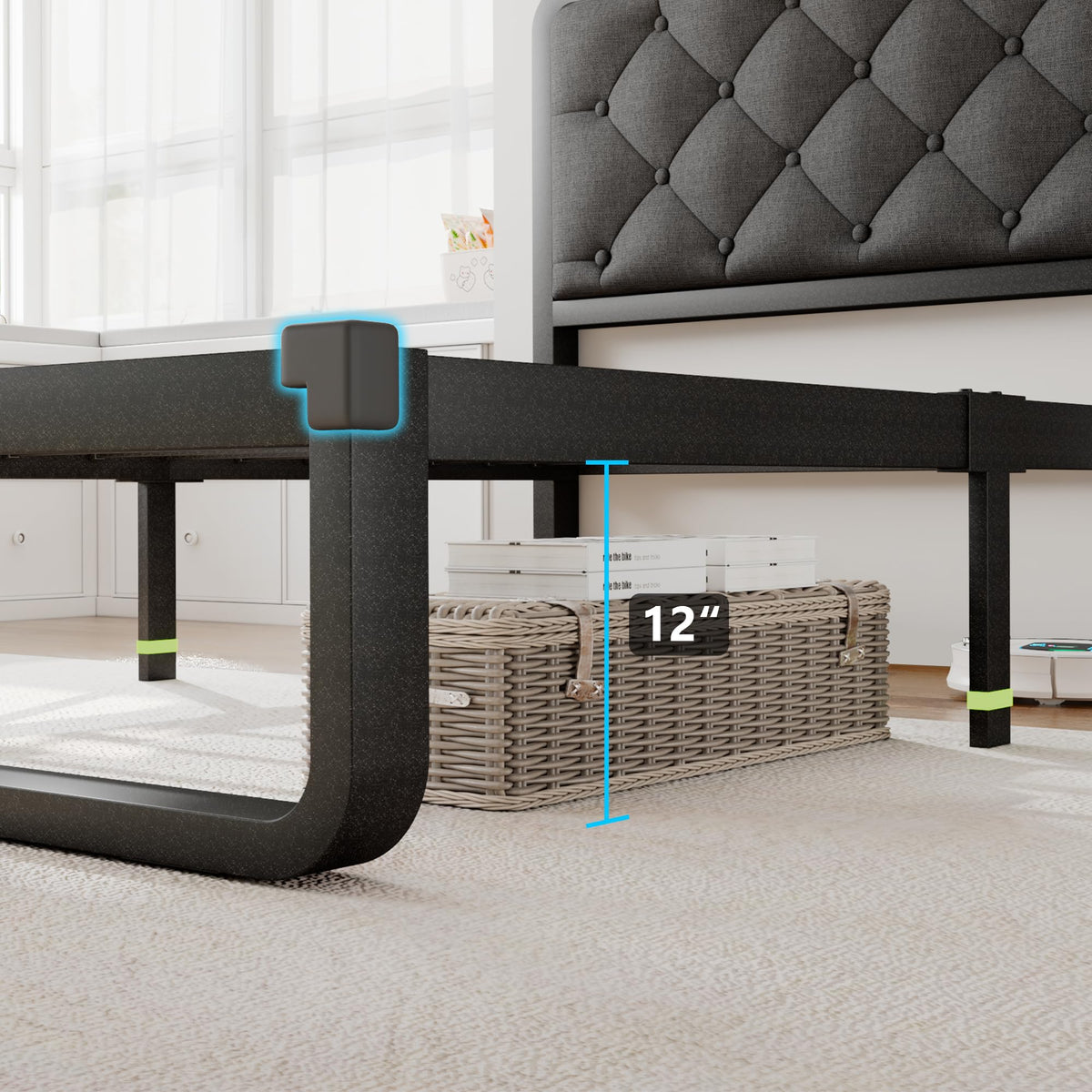 Twin Metal Platform Bed Frame with Linen Upholstered Headboard G3103