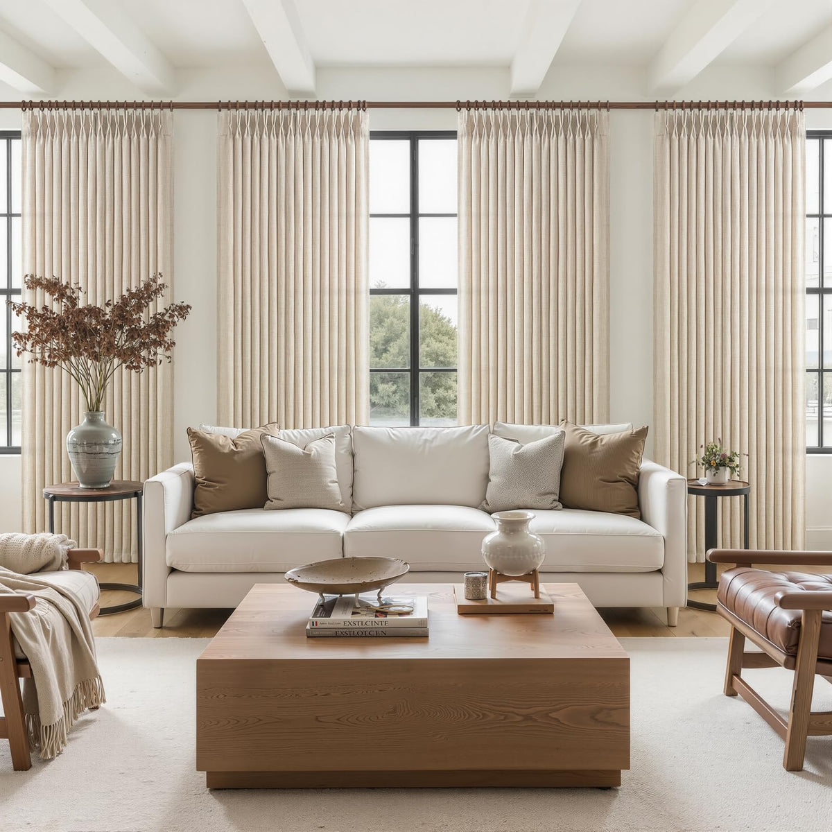 Natural Linen Pleated Curtains 86 Inches Long 50 Inch Wide 2 Panels Set D579363
