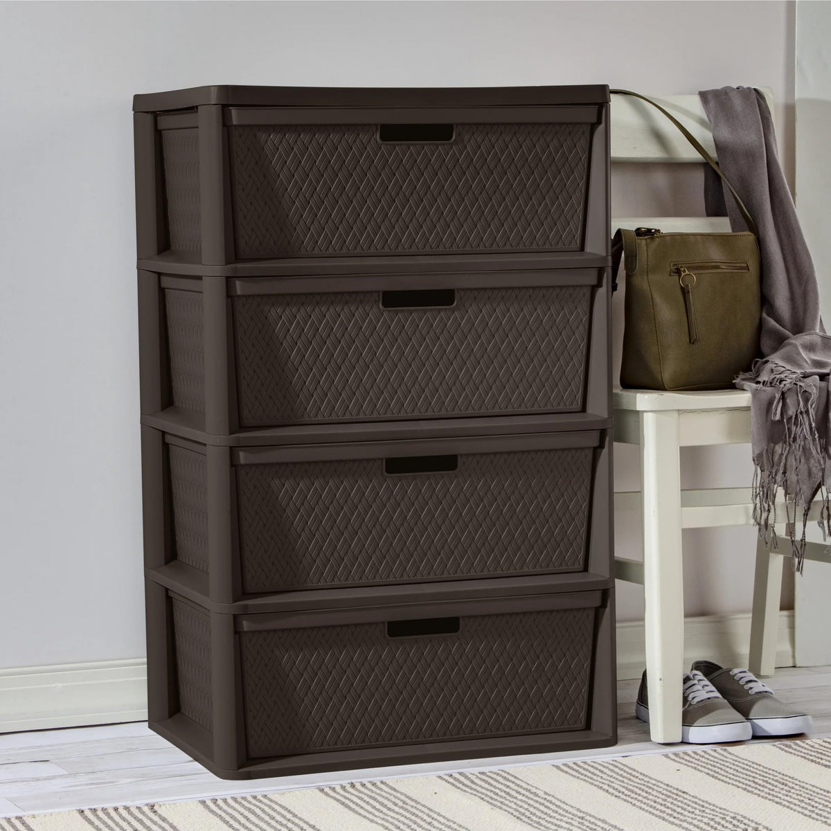 Brown 4 Drawer Plastic Storage Tower X2093