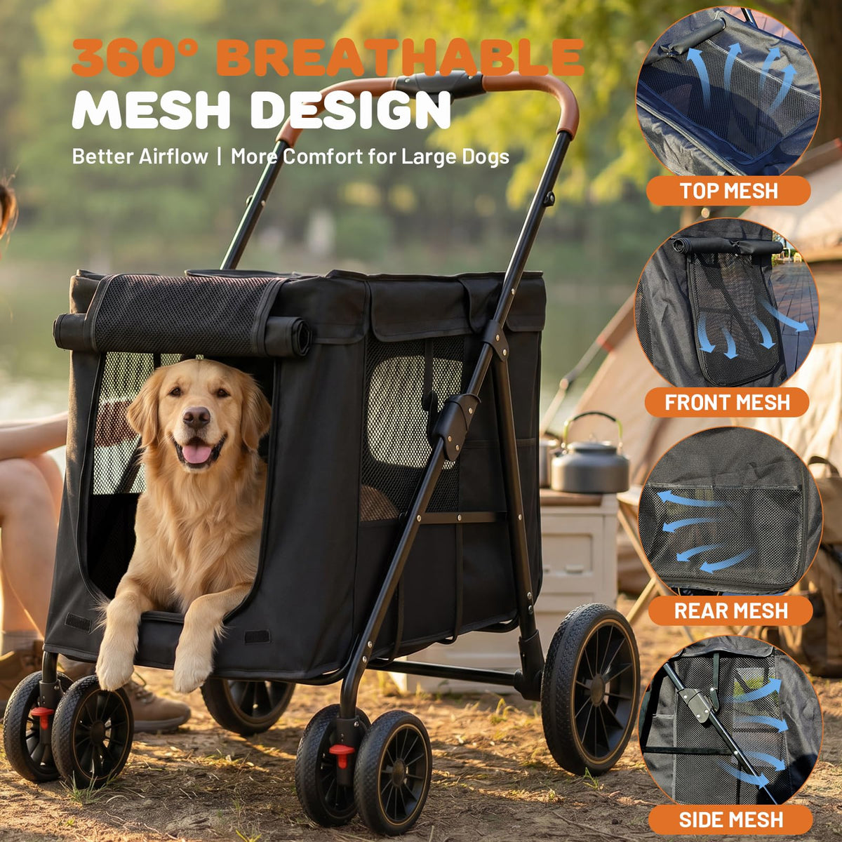 Foldable Pet Stroller up to 80 lbs with All-Terrain Wheels A36848