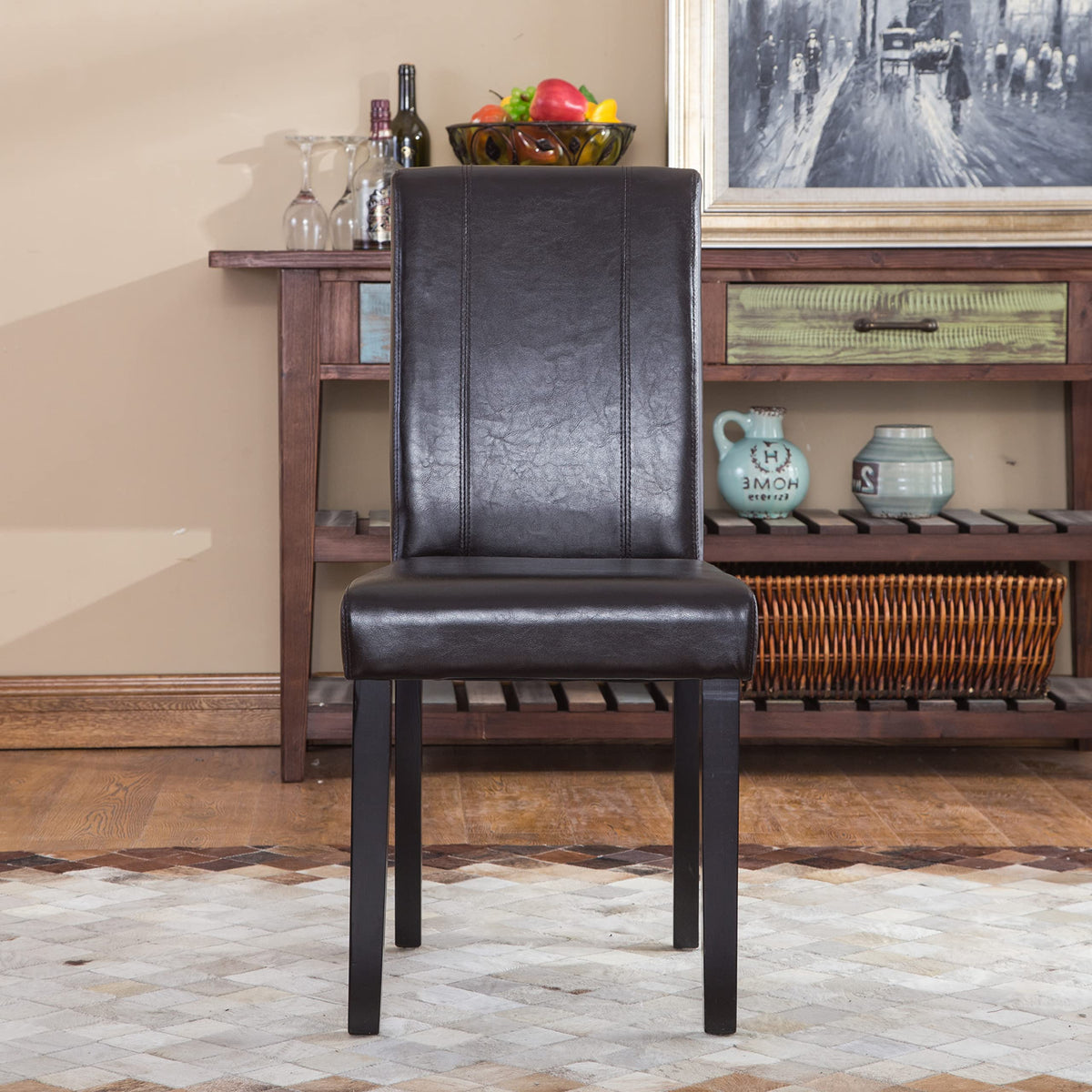 Brown Faux Leather Solid Wood Parson Chairs, Set of 2 R69390