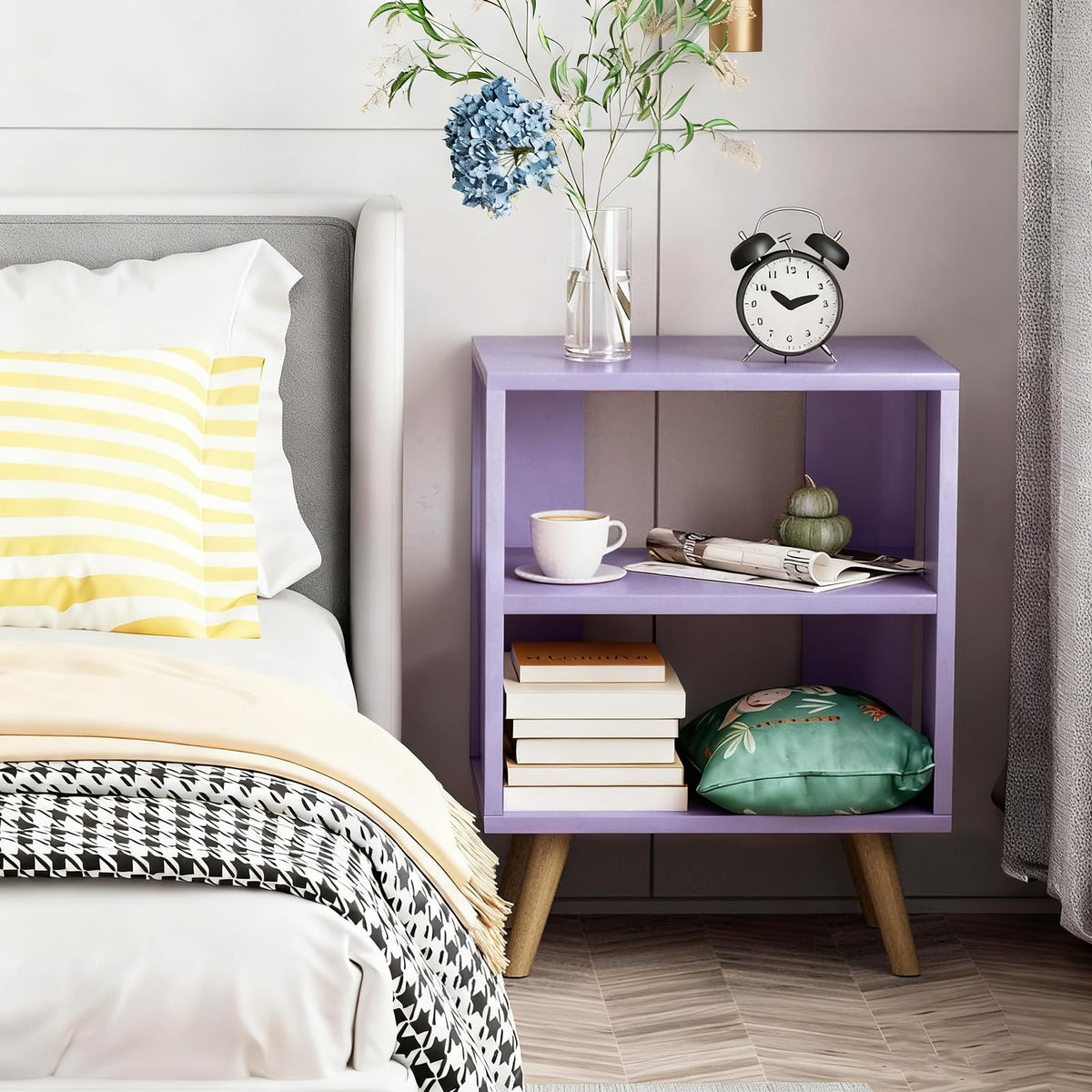 Purple 2-Tier Wooden Nightstand H8784