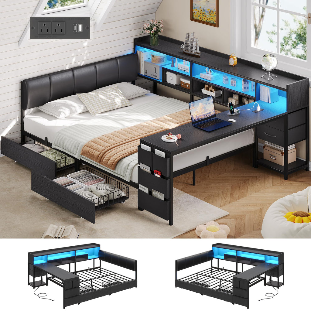 Corner Bed with Storage and Desk Q19244