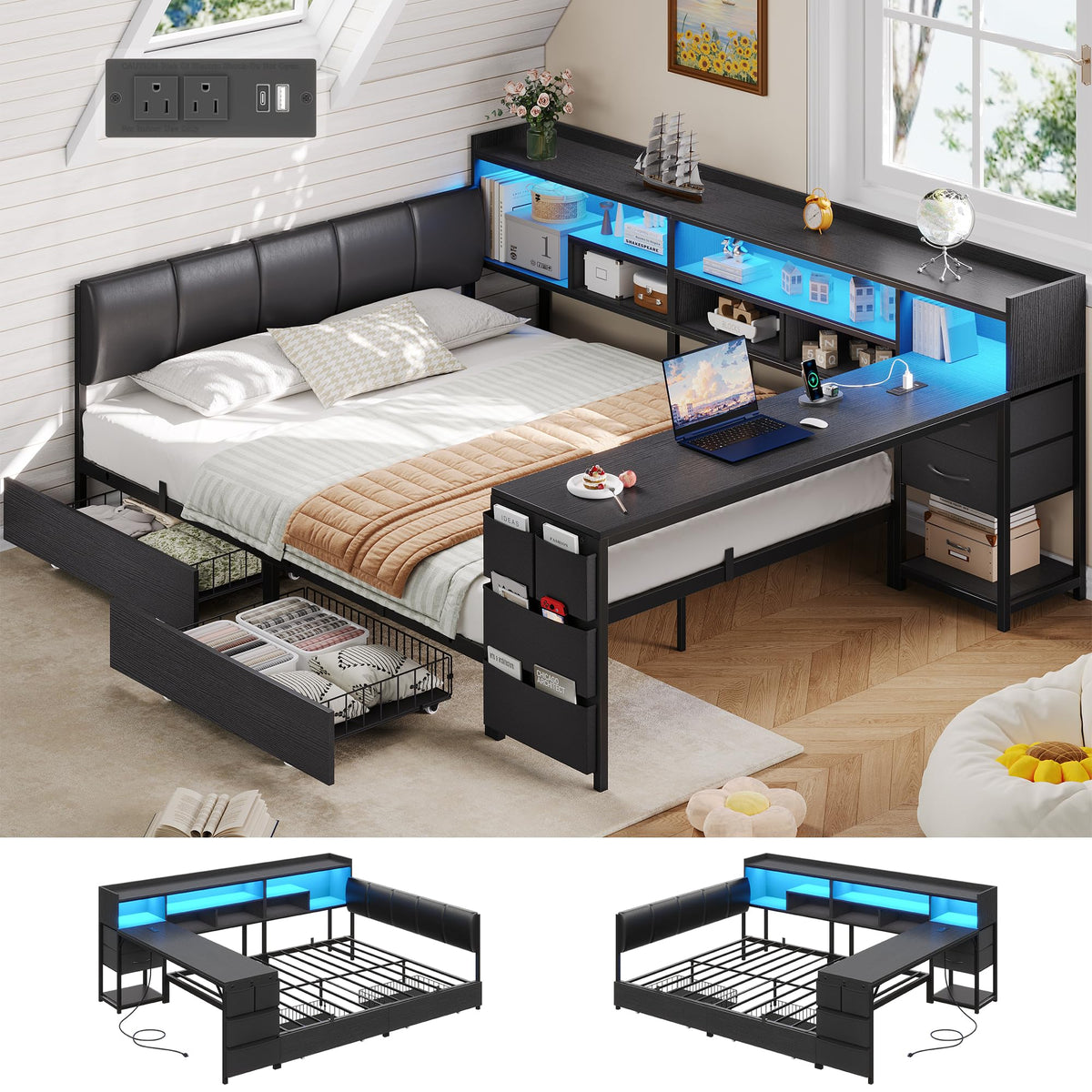 Corner Bed with Storage and Desk Q19244