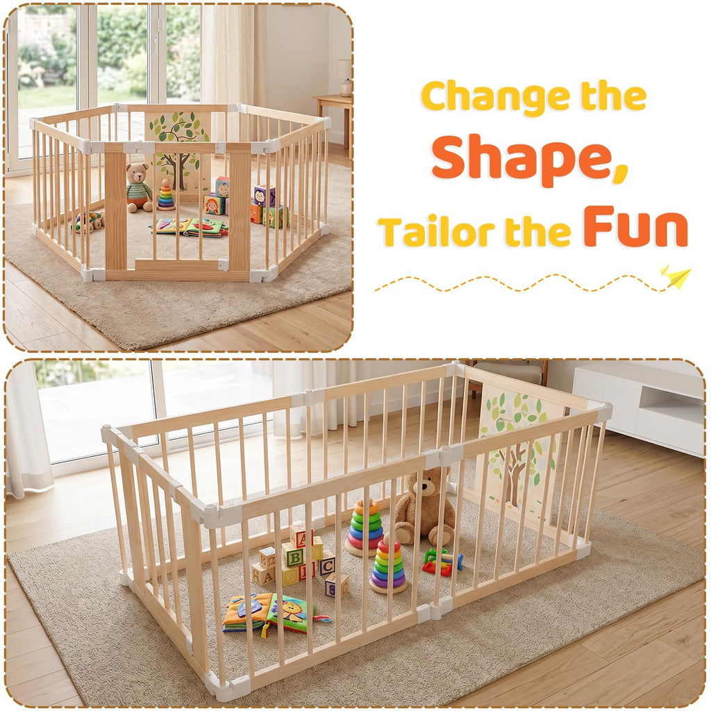 Foldable Wooden Baby Playpen with Adjustable Size and Shape E739
