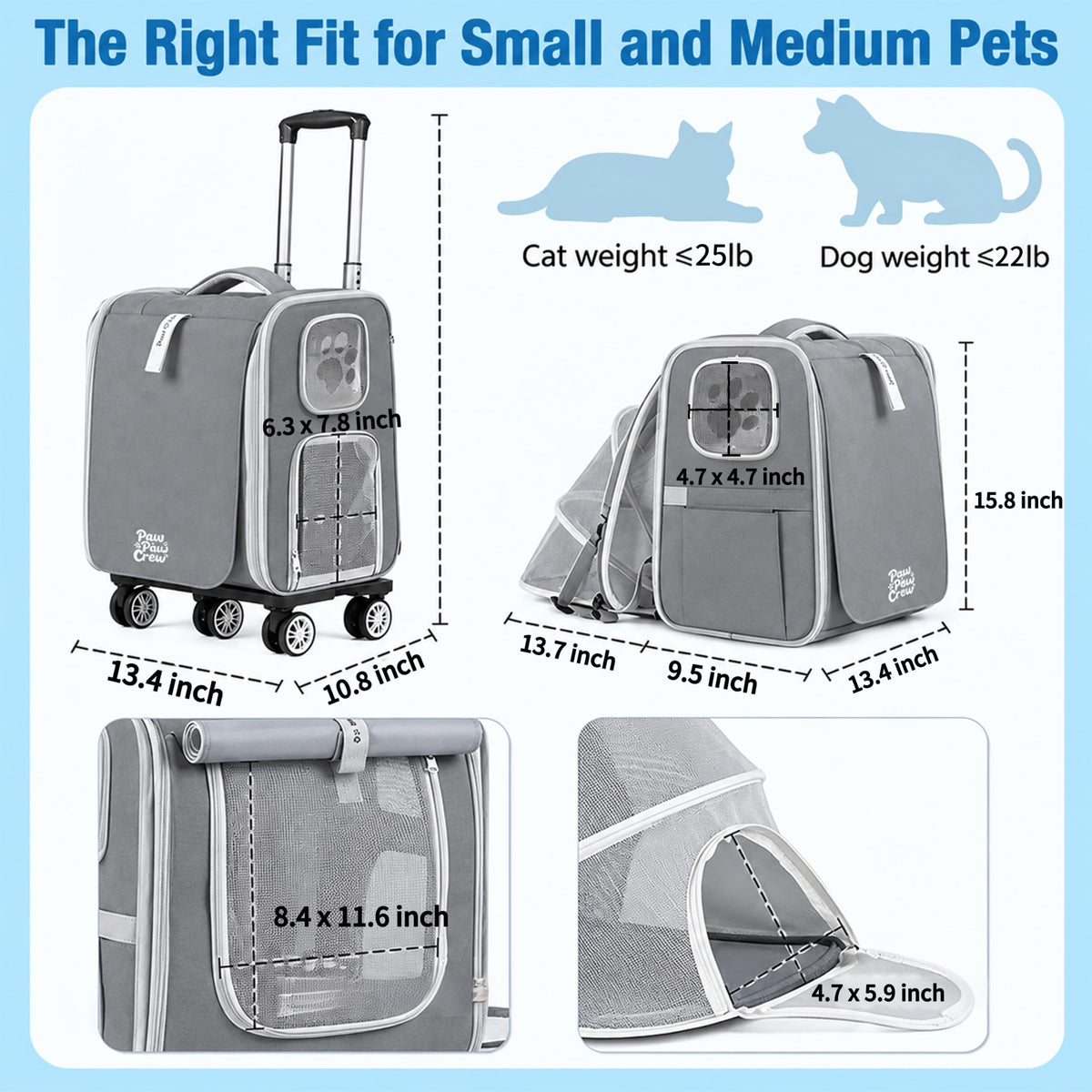 Rolling Pet Carrier Backpack T3566