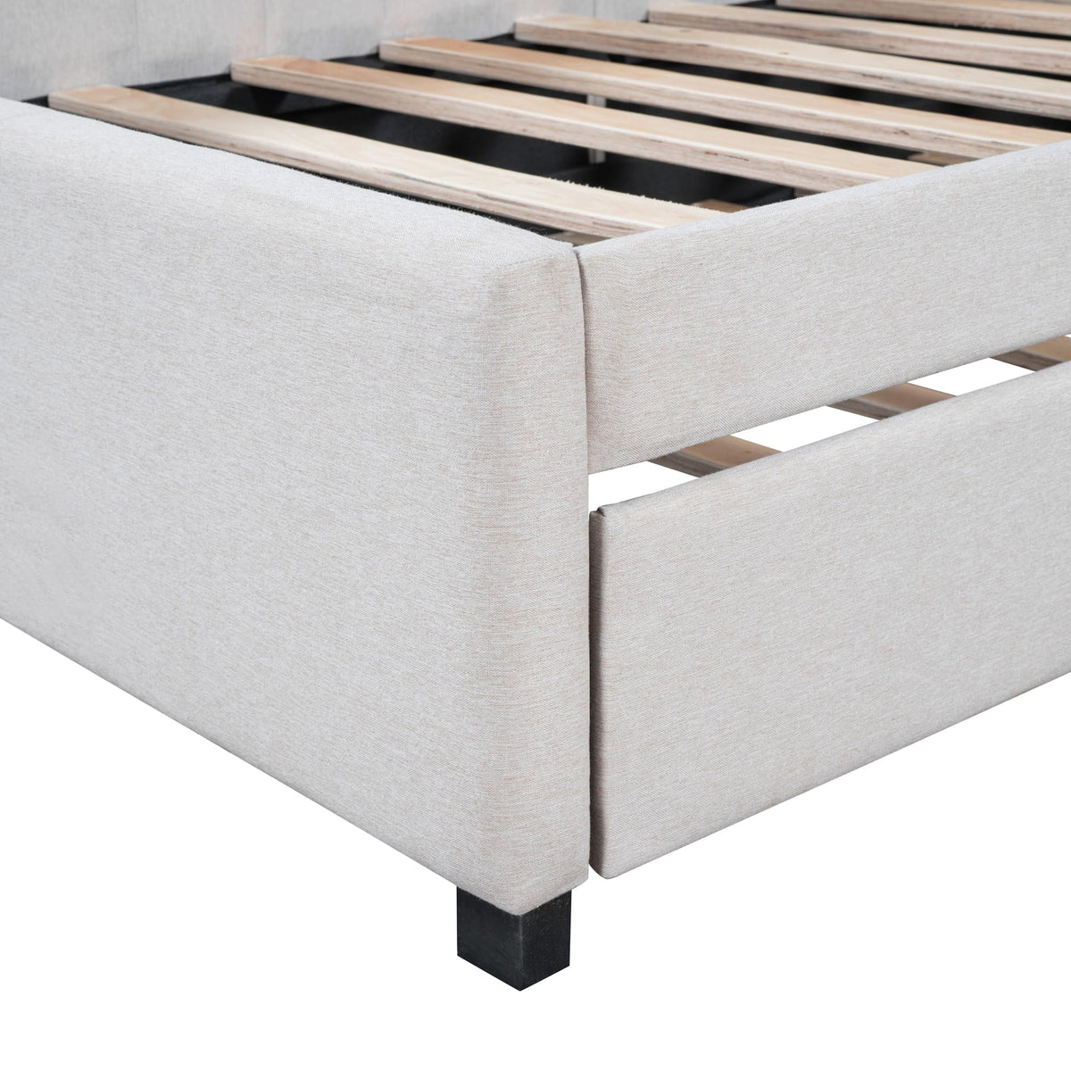 Beige Linen Upholstered Daybed with Trundle Twin Size R92542