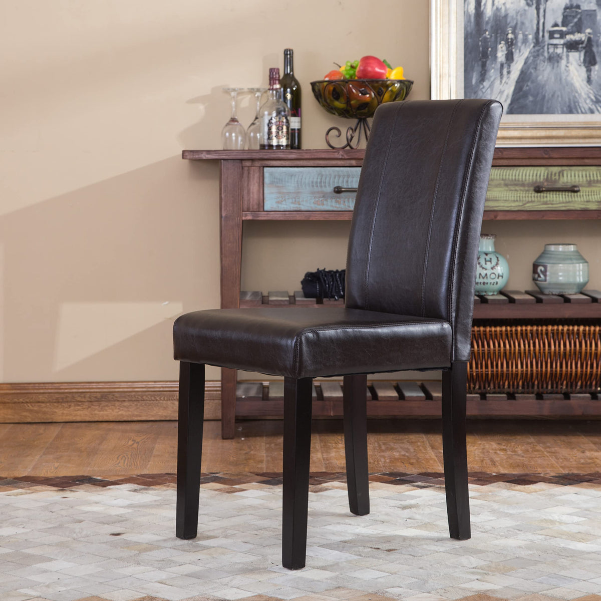 Brown Faux Leather Solid Wood Parson Chairs, Set of 2 R69390