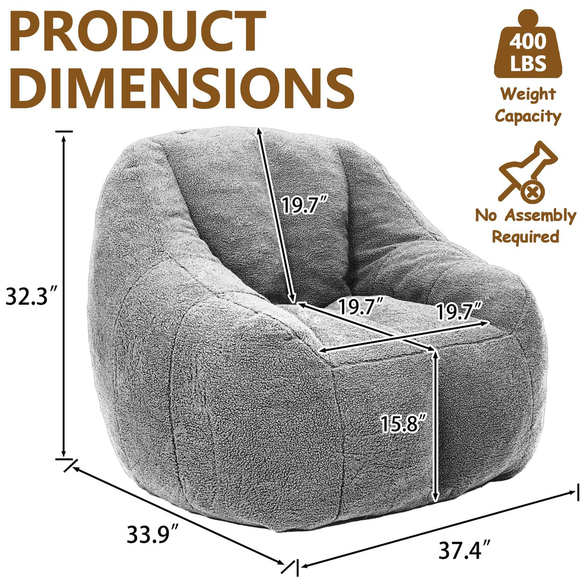 Faux Fur Oversized Bean Bag Chairs with Filler G544