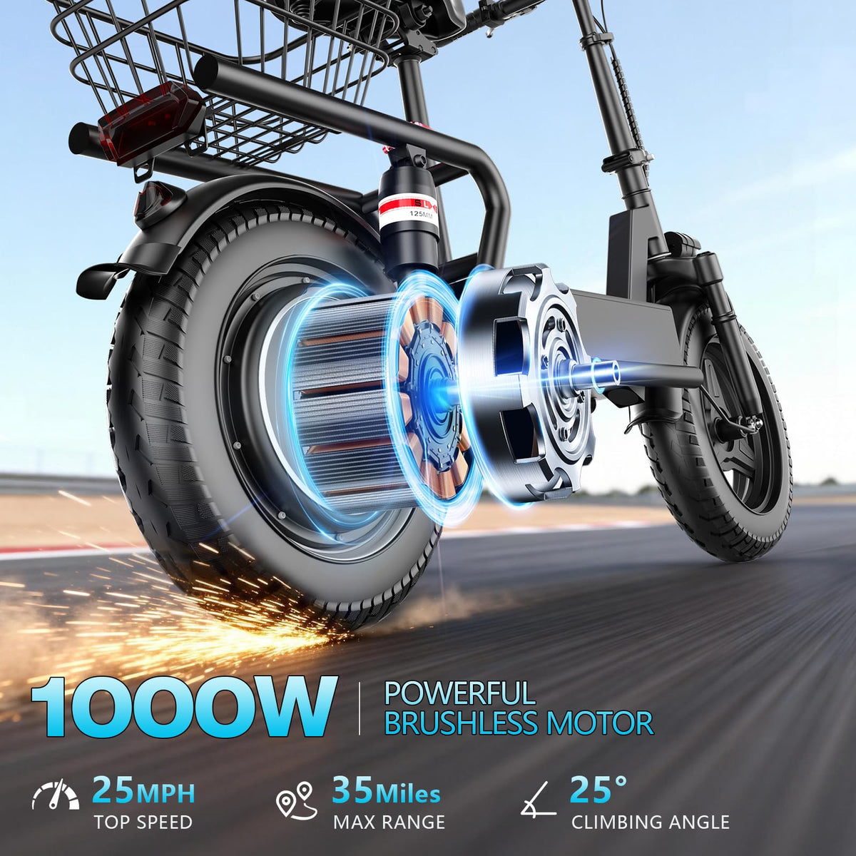 Electric Scooter with Seat, 1000W Peak Motor, 25 MPH, 14" Pneumatic Tires X60705