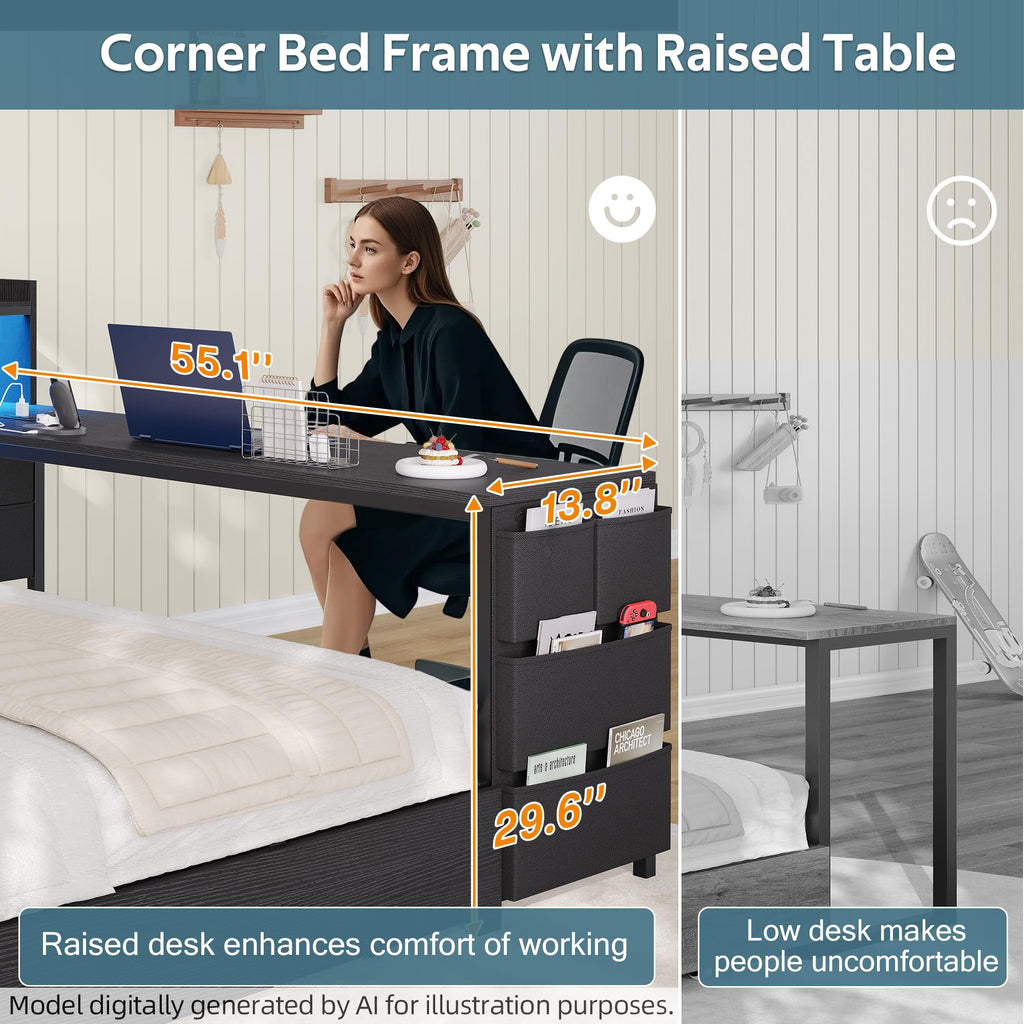 Corner Bed with Storage and Desk Q19244