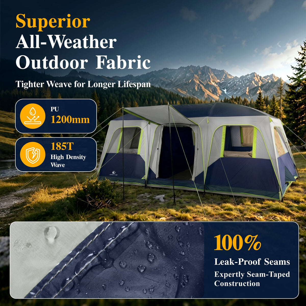 12 Person 3 Room Camping Tent with Rainfly B674