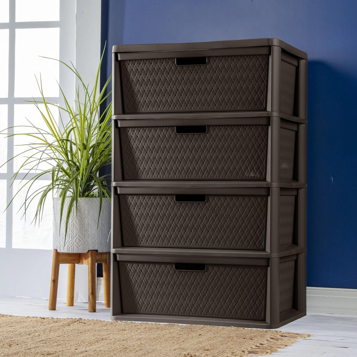 Brown 4 Drawer Plastic Storage Tower X2093