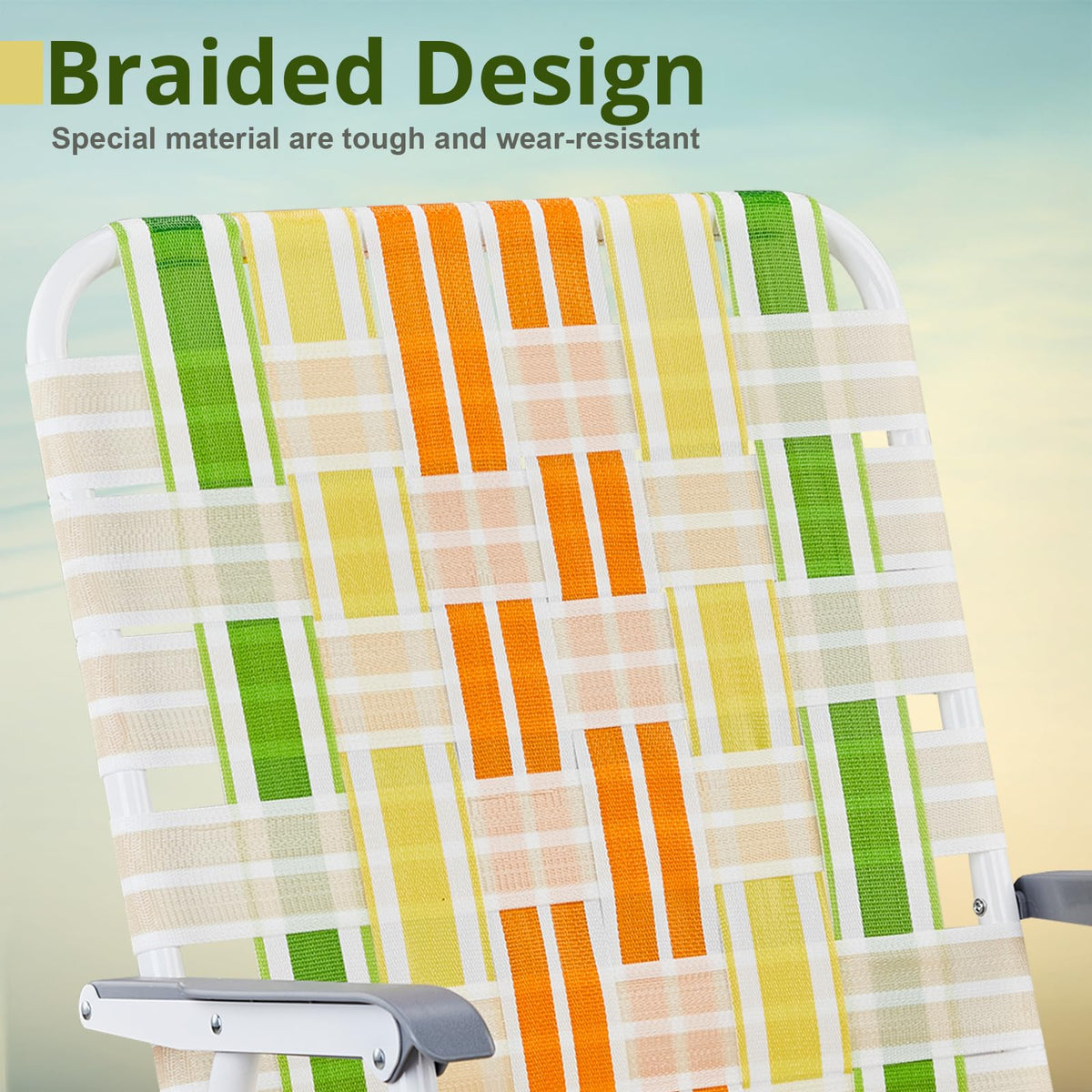 Set of 2 Webbed Folding Beach Chairs Yellow & Green Q94170