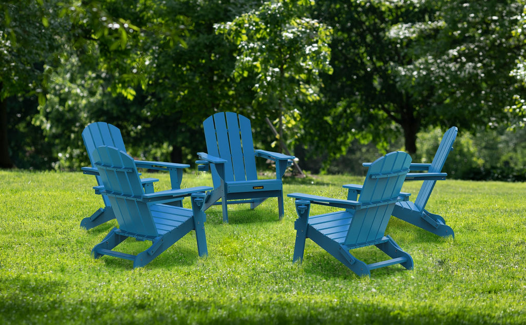 Folding Adirondack Chair with 2 Cup Holder Blue U543642