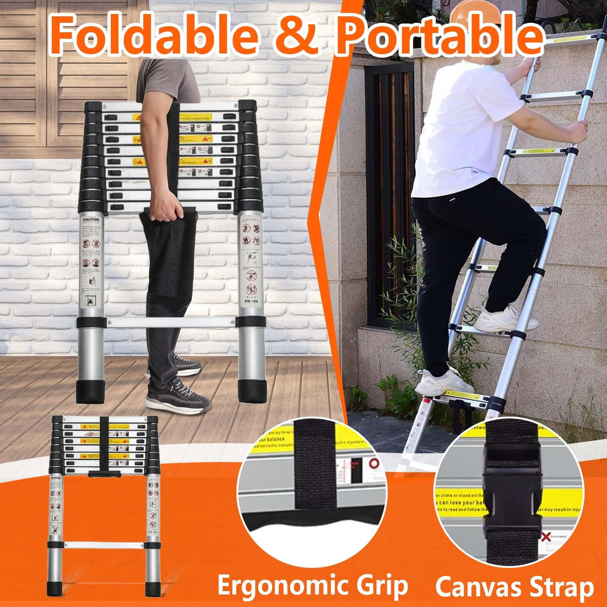 16.5 FT Aluminum Telescopic Ladder 330lbs Capacity Y968466