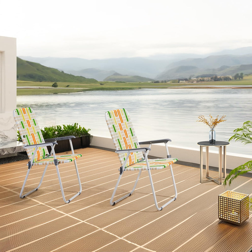 Set of 2 Webbed Folding Beach Chairs Yellow & Green Q94170