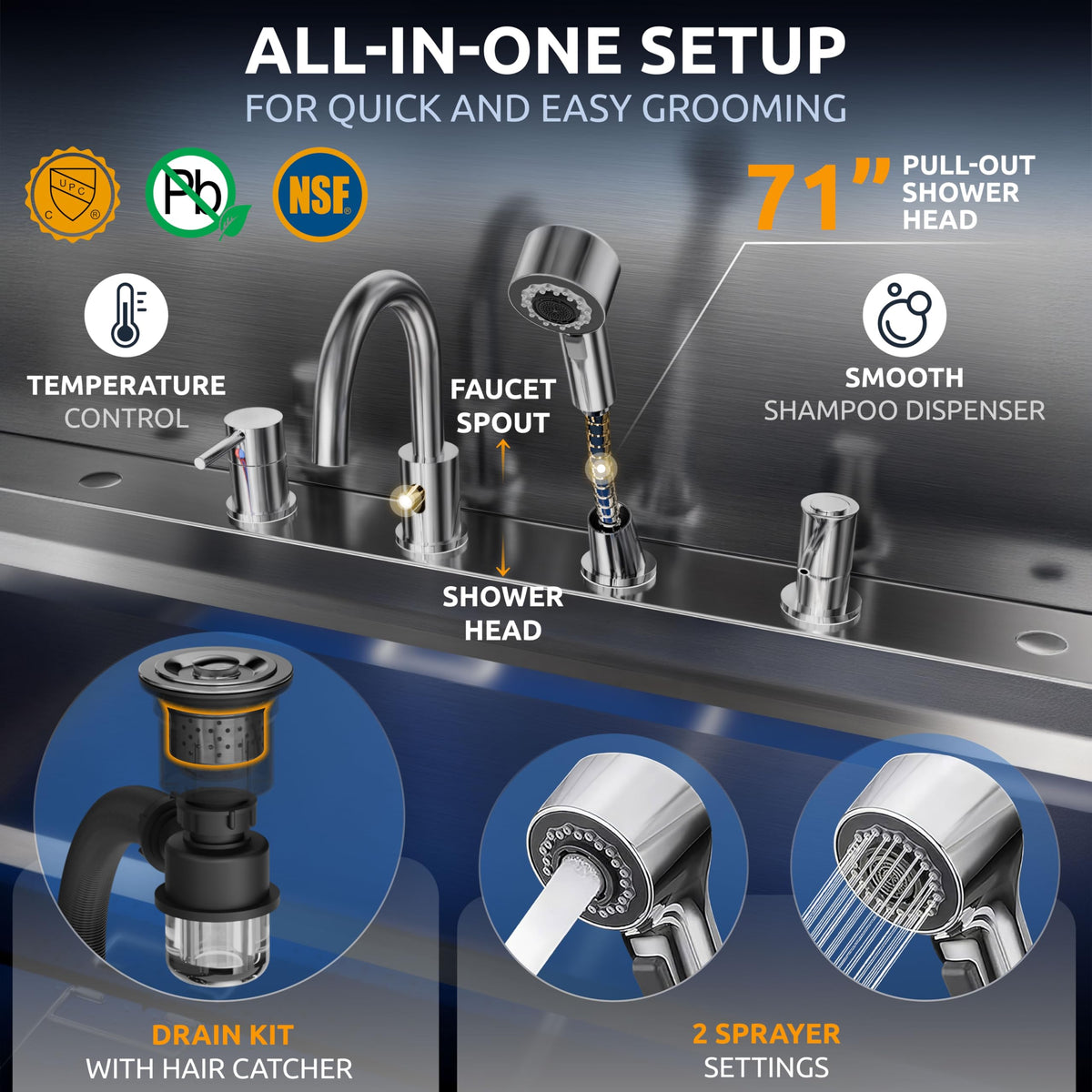 304 Stainless Steel Pet Wash Sink B65382