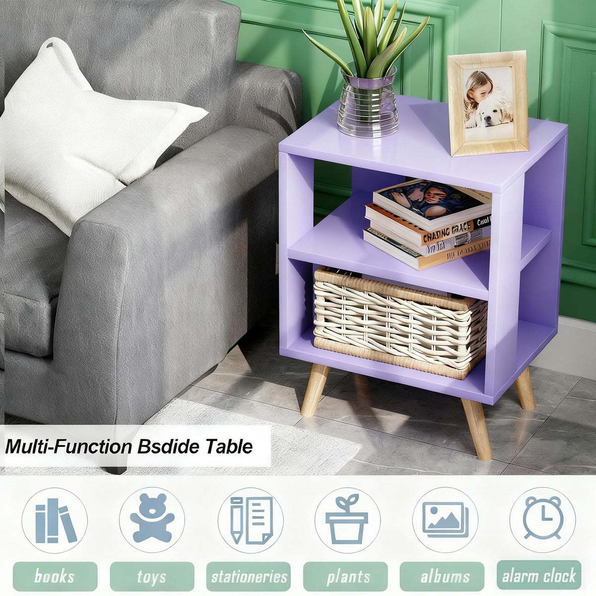 Purple 2-Tier Wooden Nightstand H8784