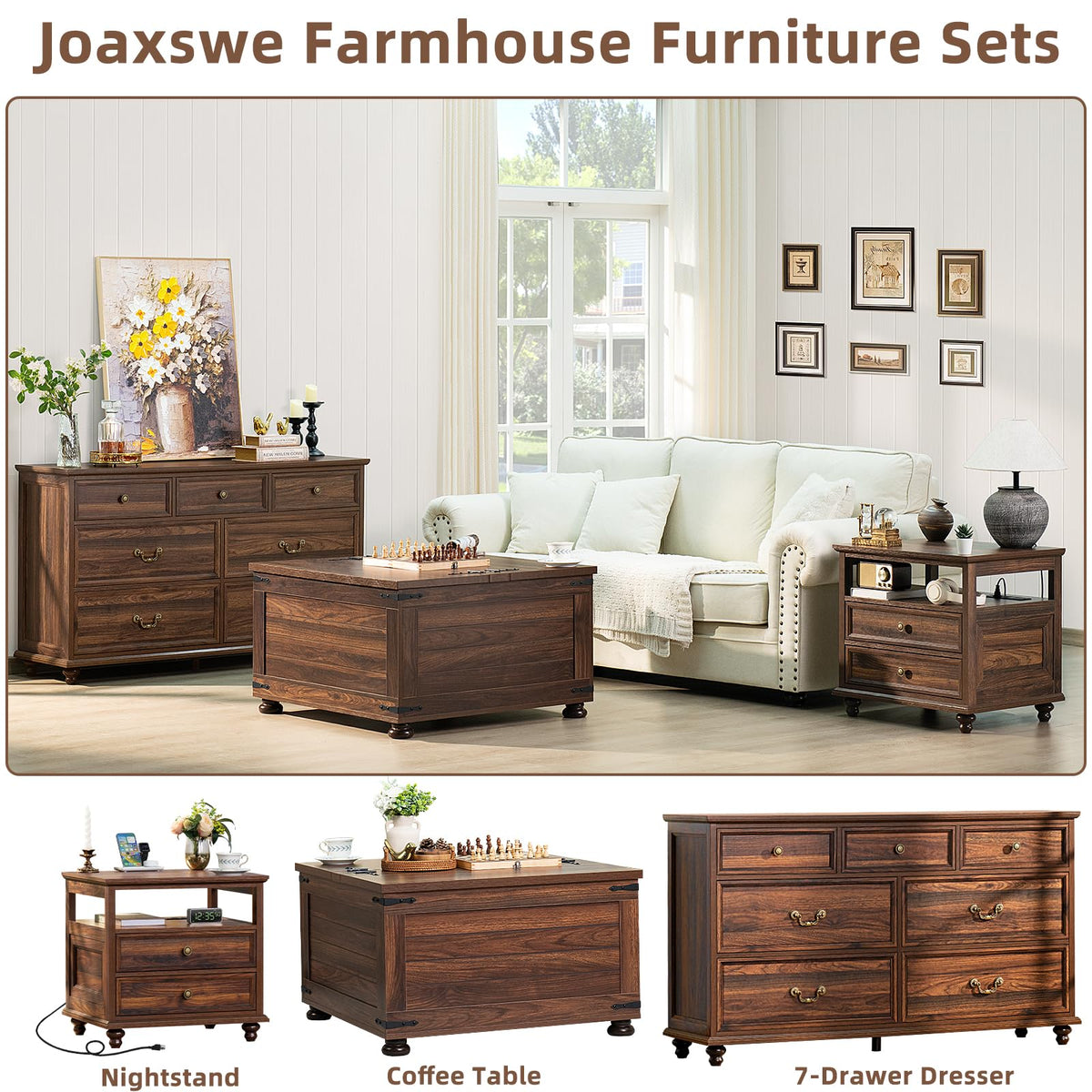Brown Walnut Coffee Table with Hidden Storage U979031