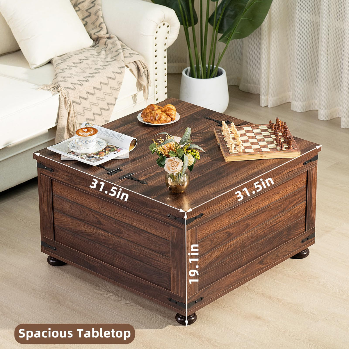 Brown Walnut Coffee Table with Hidden Storage U979031