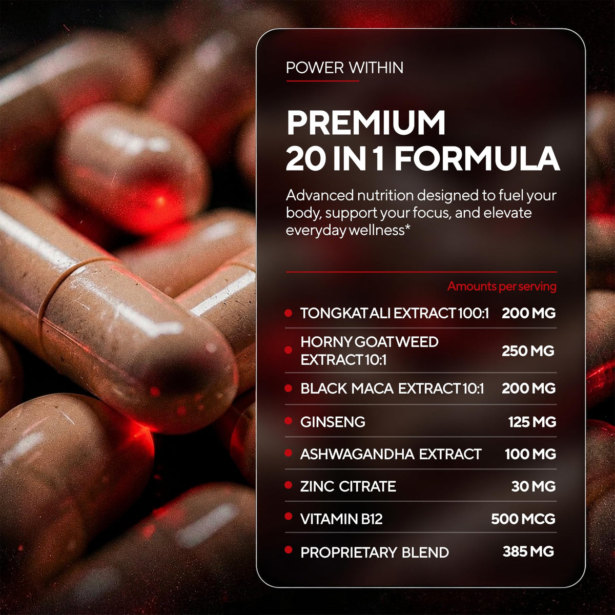 90 Vegan Caps Men Supplements with Tongkat Ali, Black Maca Root, Zinc, Vitamin B12 C1695