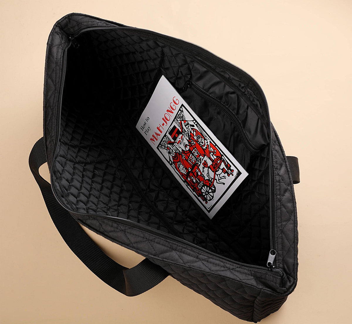 Black Quilted Soft Bag Mahjong Game Set with 166 Tiles and 4 Rack/Pushers D813077