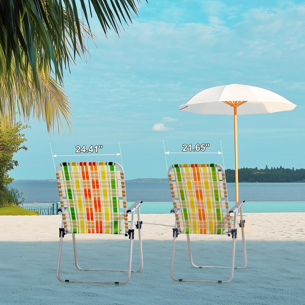 Set of 2 Webbed Folding Beach Chairs Yellow & Green Q94170