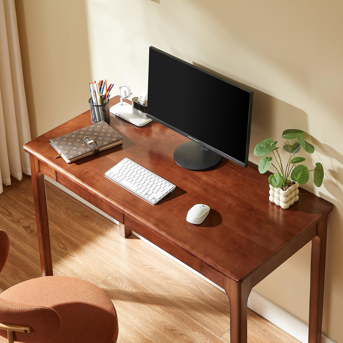 Black Walnut Solid Wood Computer Desk with Drawers U564076