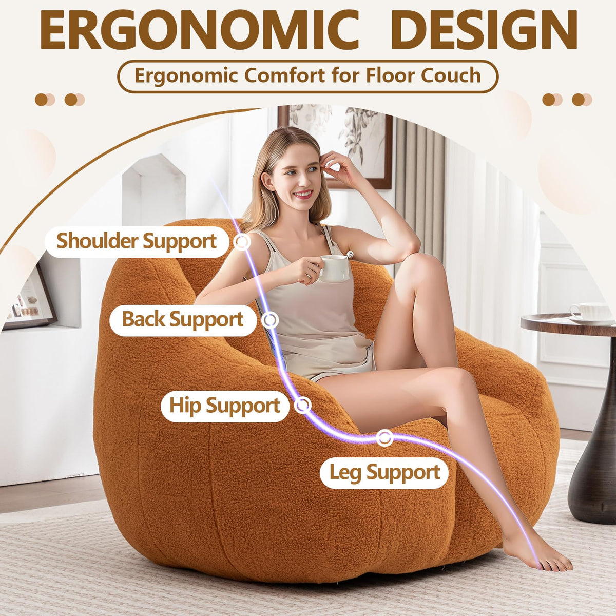 Faux Fur Oversized Bean Bag Chairs with Filler G544