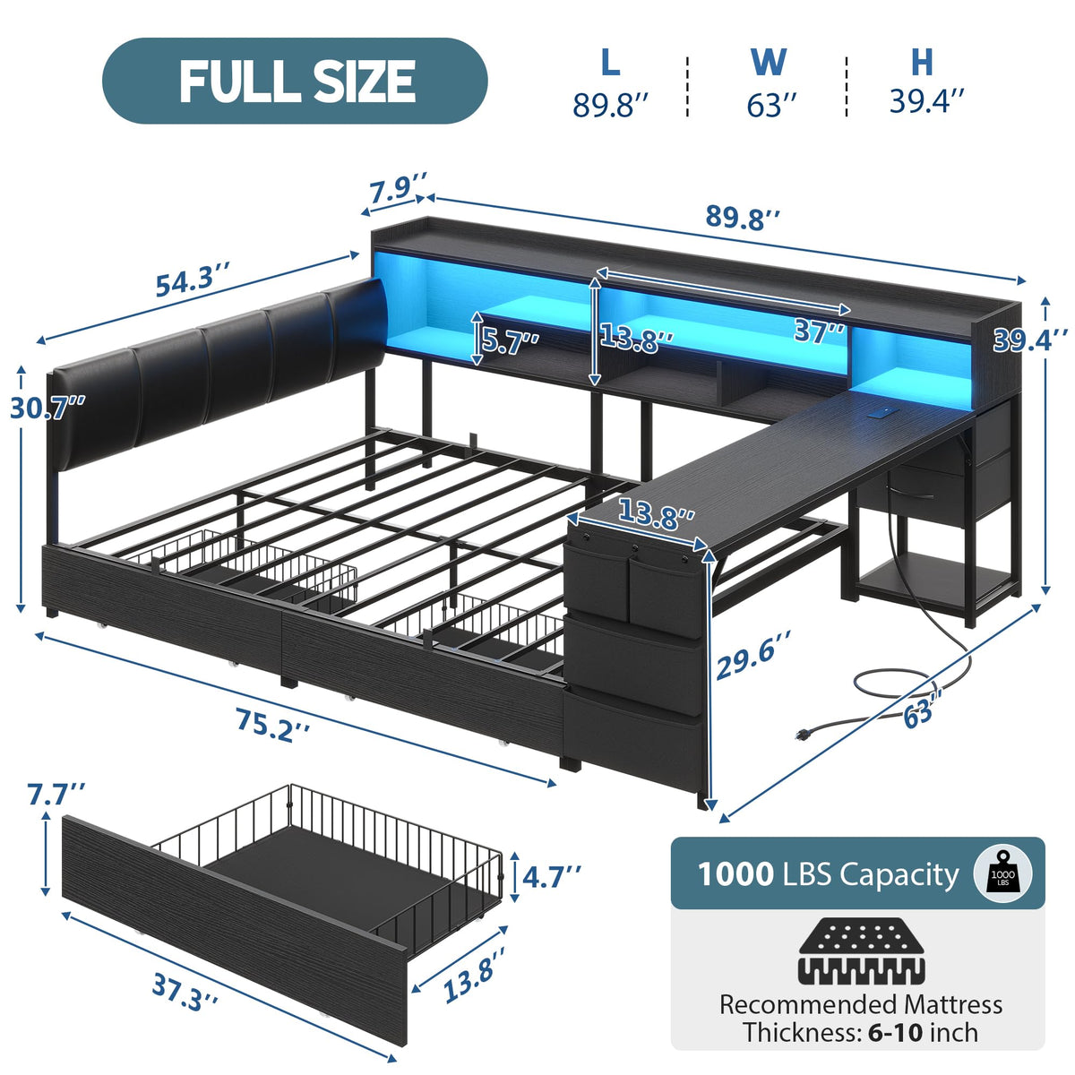 Corner Bed with Storage and Desk Q19244