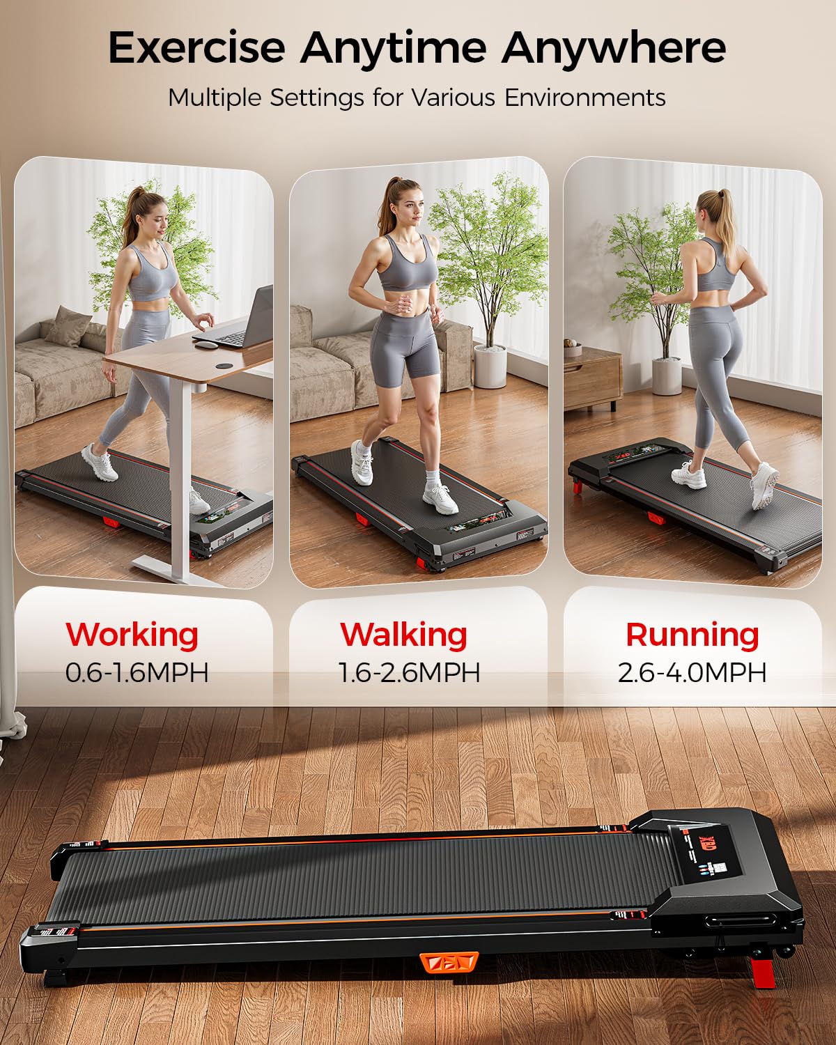 Incline Walking Pad Treadmill 330 Lbs Capacity 2.5HP E676
